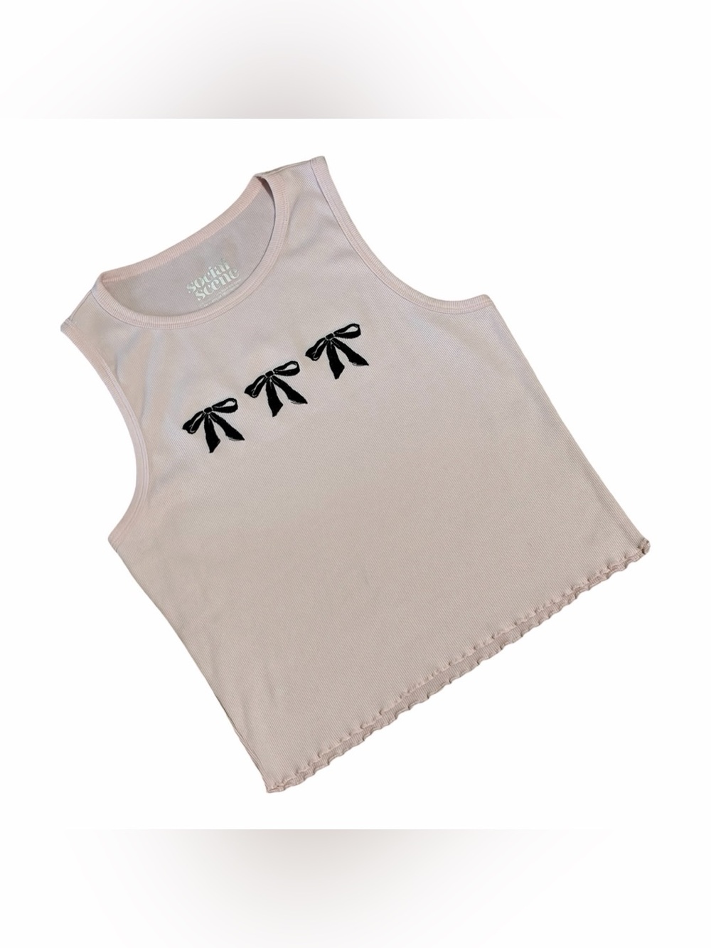Social Scene Bow Tank Top Y2K Coquette Balletcore Ribbed Pink Medium Ruffles